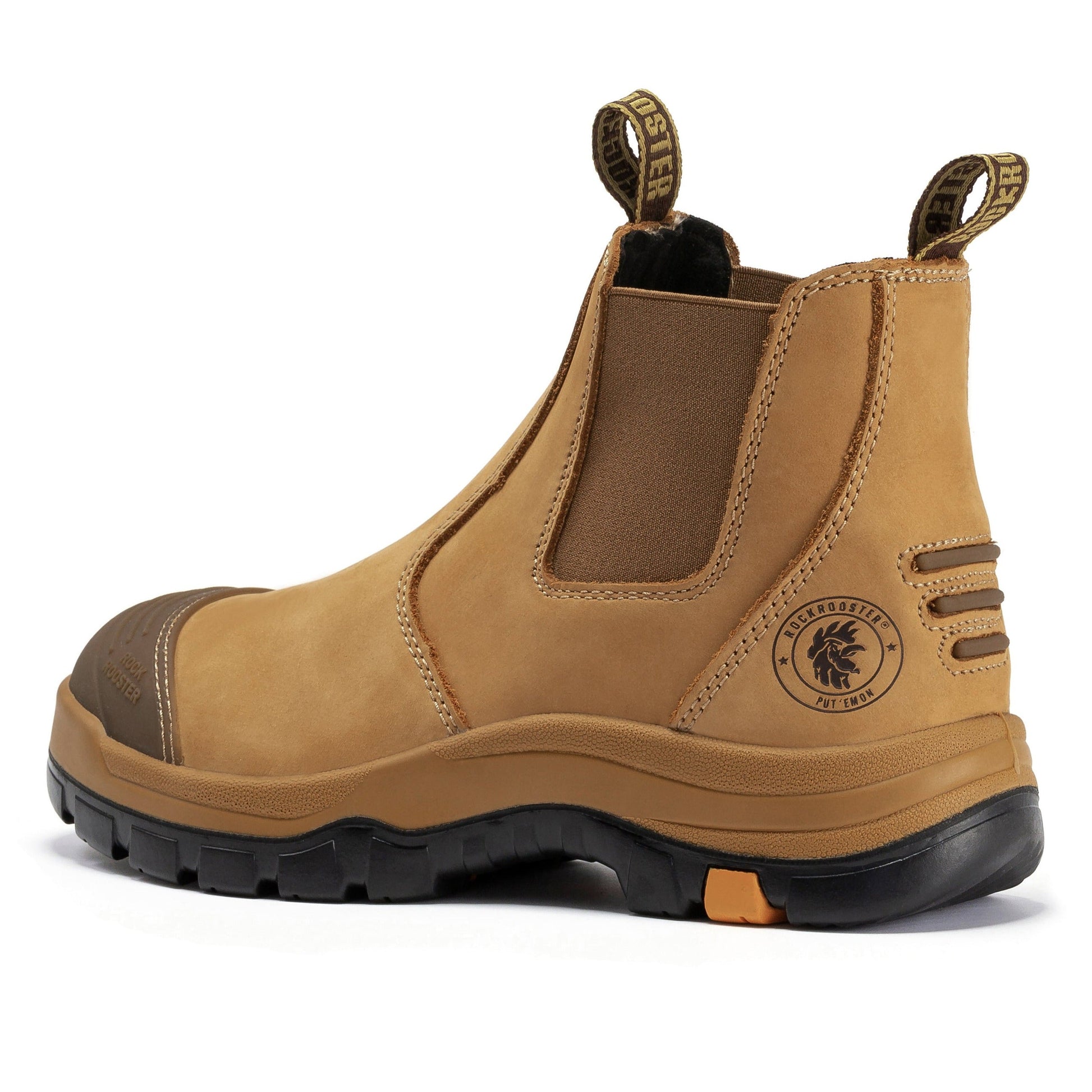 ROCKROOSTER Lumen Tan 6 inch Slip On Soft Toe Leather Work Boots AK222NT (2)