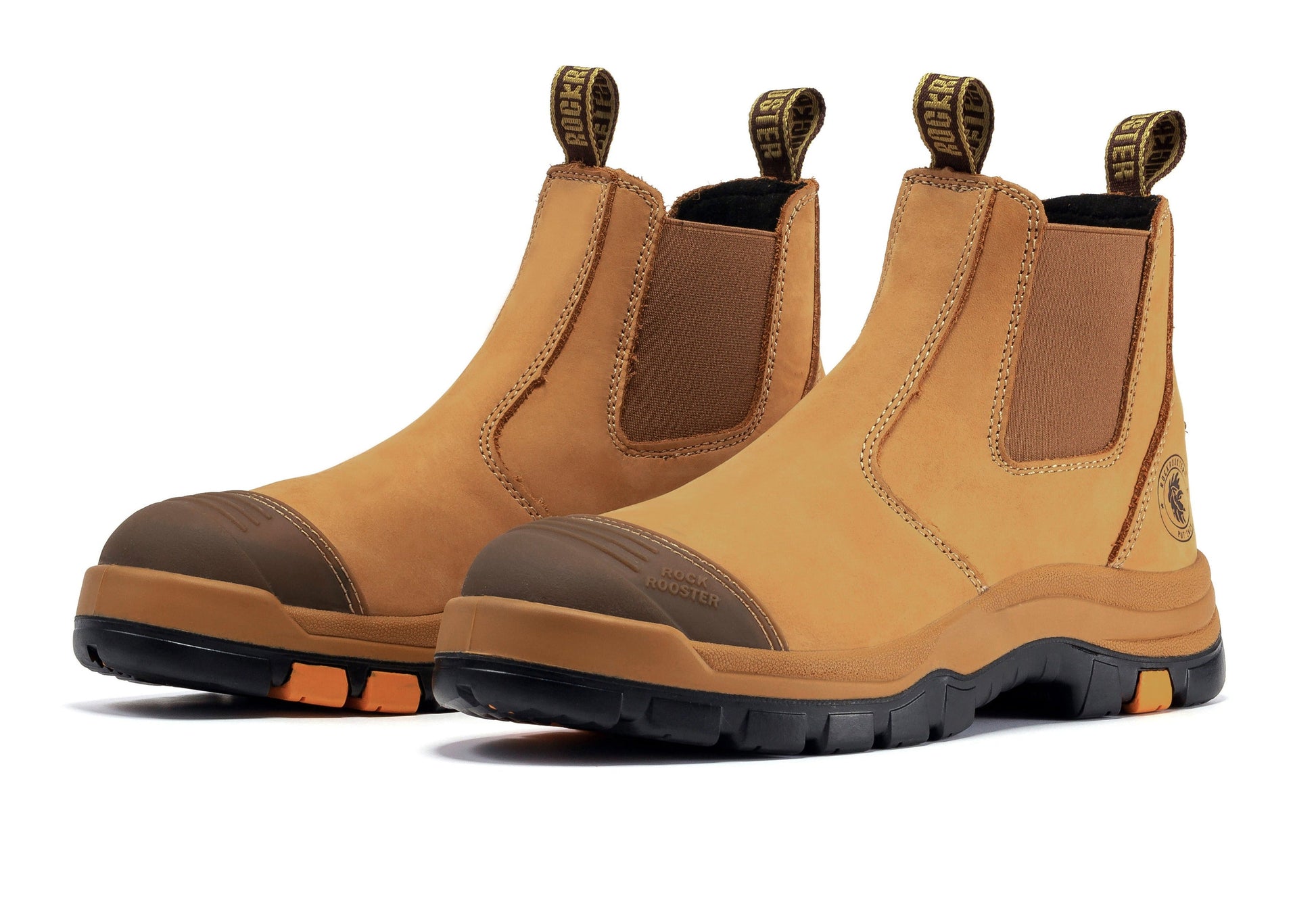ROCKROOSTER Lumen Tan 6 inch Slip On Soft Toe Leather Work Boots AK222NT (9)