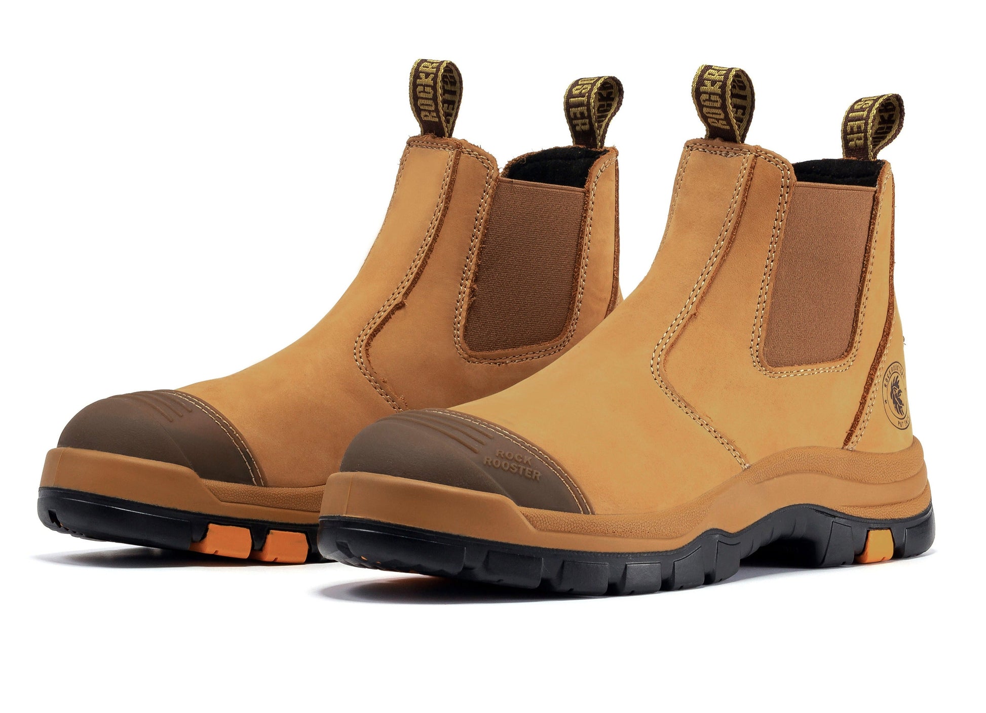 ROCKROOSTER Gammon Tan 6 inch Slip On Leather Work Boots AK222 (9)