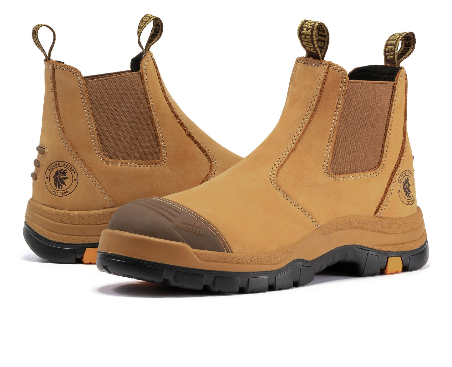ROCKROOSTER Lumen Tan 6 inch Slip On Soft Toe Leather Work Boots AK222NT (10)