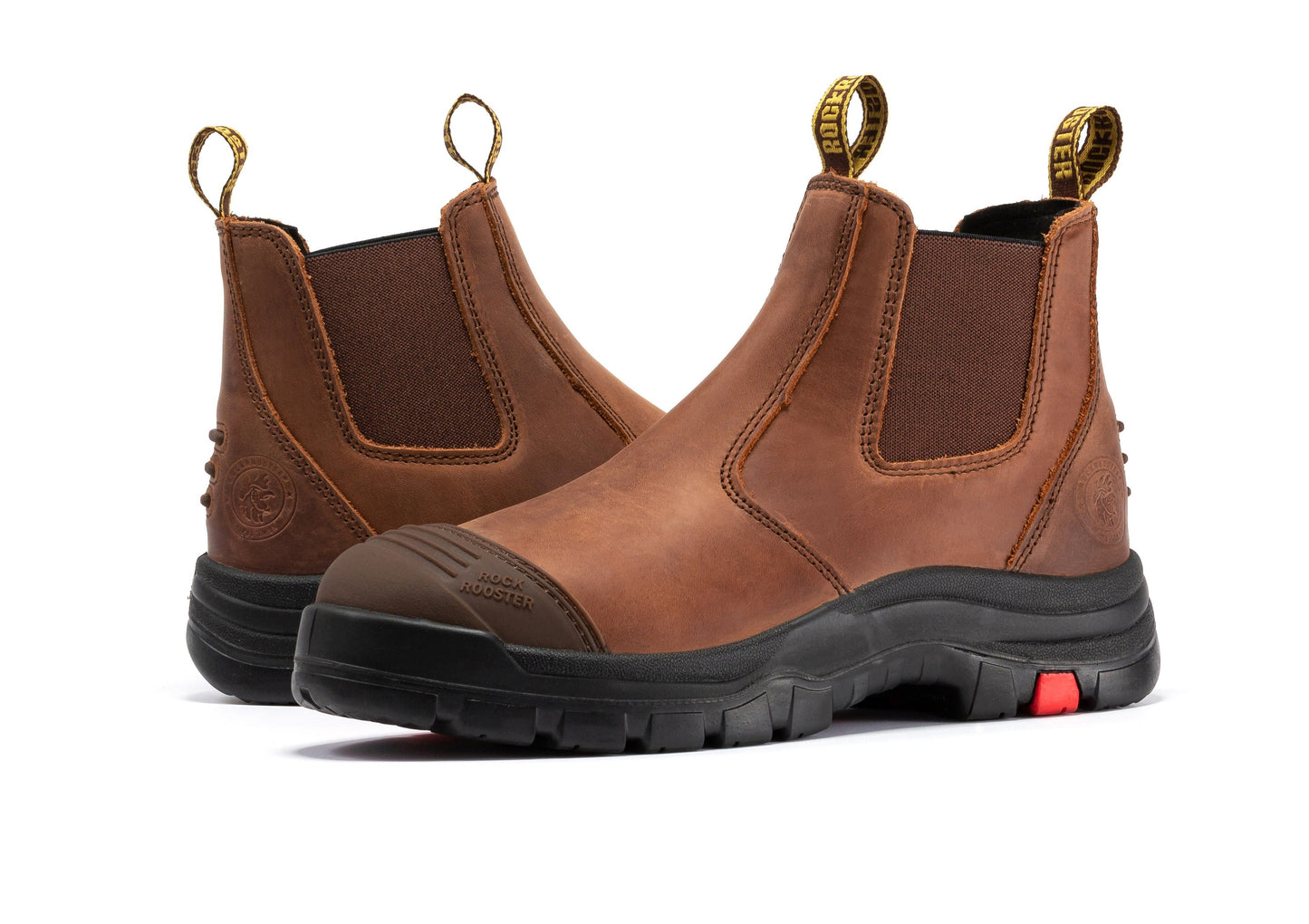 ROCKROOSTER Gammon Brown 6 inch Pull-on Steel Toe Leather Work Boots AK224ST (8)