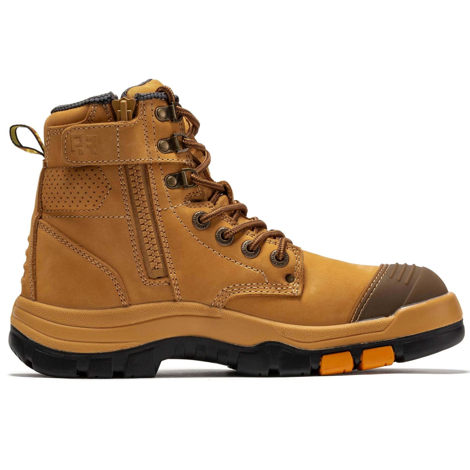 ROCKROOSTER Madison Tan 6 inch Zip-sided Steel Toe Leather Work Boots AK052 (2)