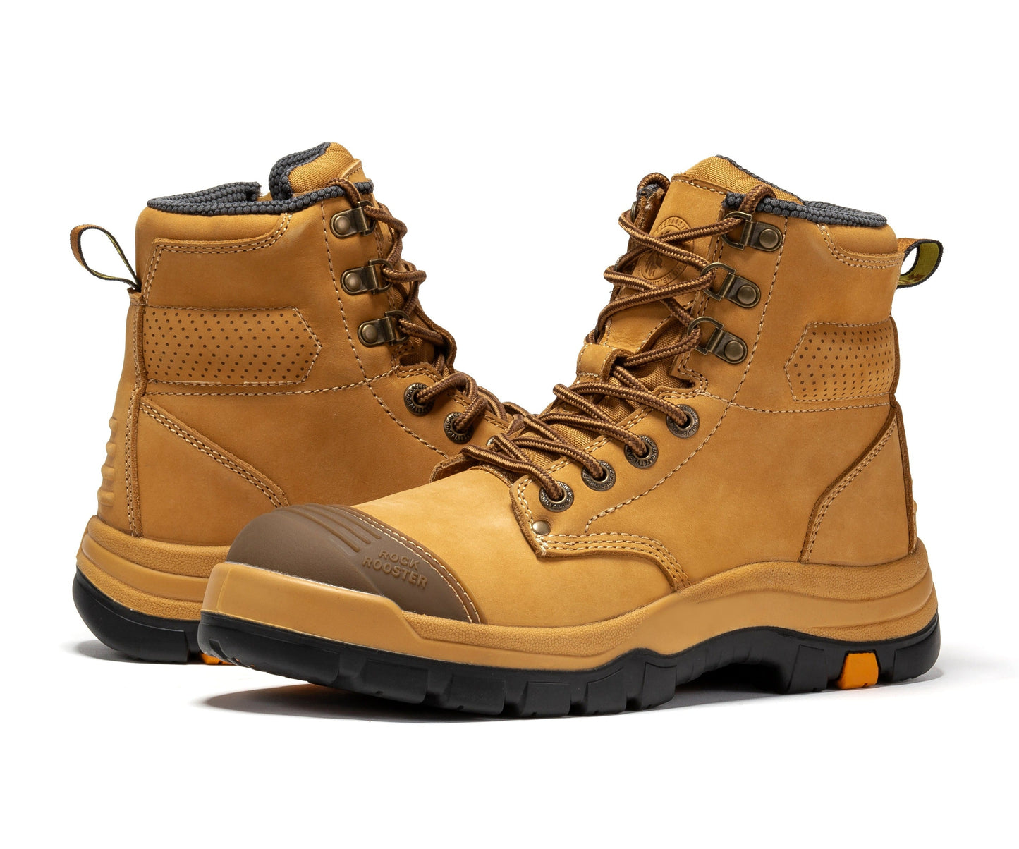 ROCKROOSTER Madison Tan 6 inch Zip-sided Steel Toe Leather Work Boots AK052 (8)
