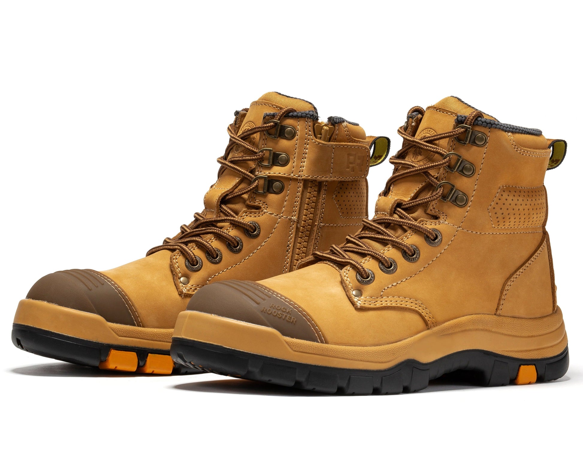 ROCKROOSTER Madison Tan 6 inch Zip-sided Steel Toe Leather Work Boots AK052 (9)