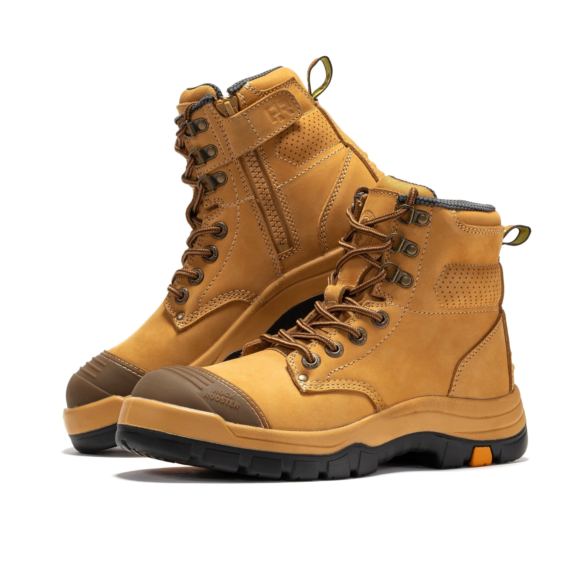 ROCKROOSTER Madison Tan 6 inch Zip-sided Steel Toe Leather Work Boots AK052 (10)