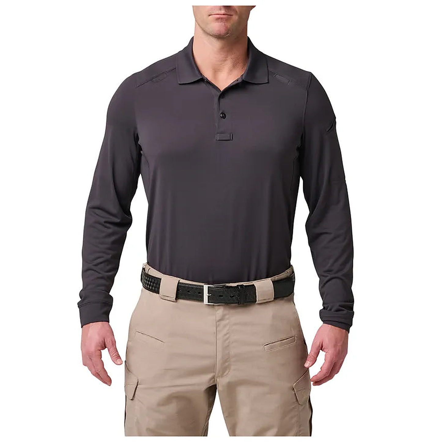 5.11 Mens Helios Polo Long Sleeve - Charcoal Grey - detail view