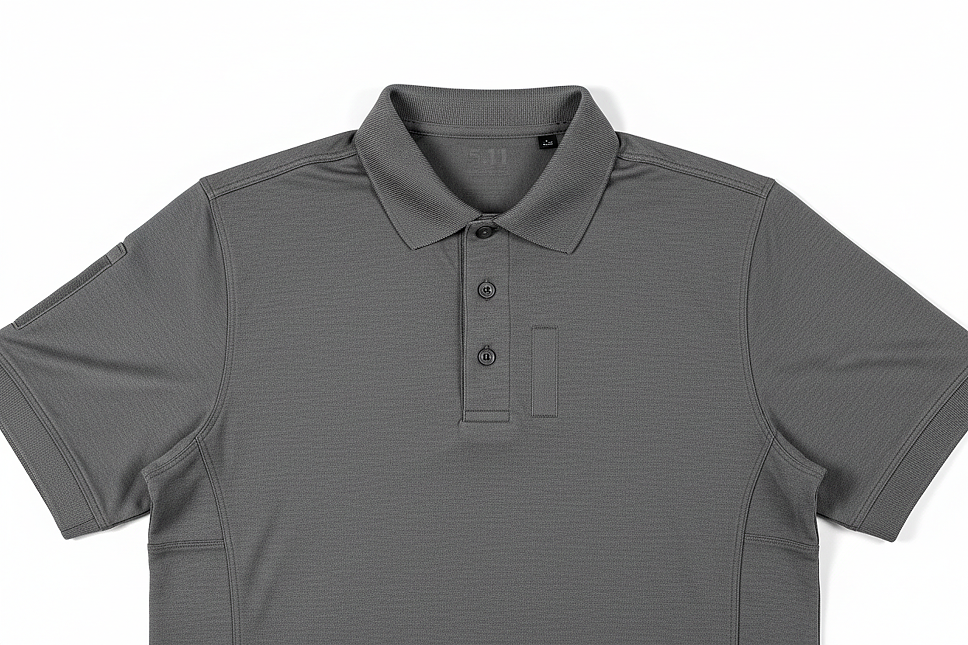 Men's 5.11 Helios Polo Charcoal Grey Front View - Professional Tactical Uniform Shirt with Badge Tab