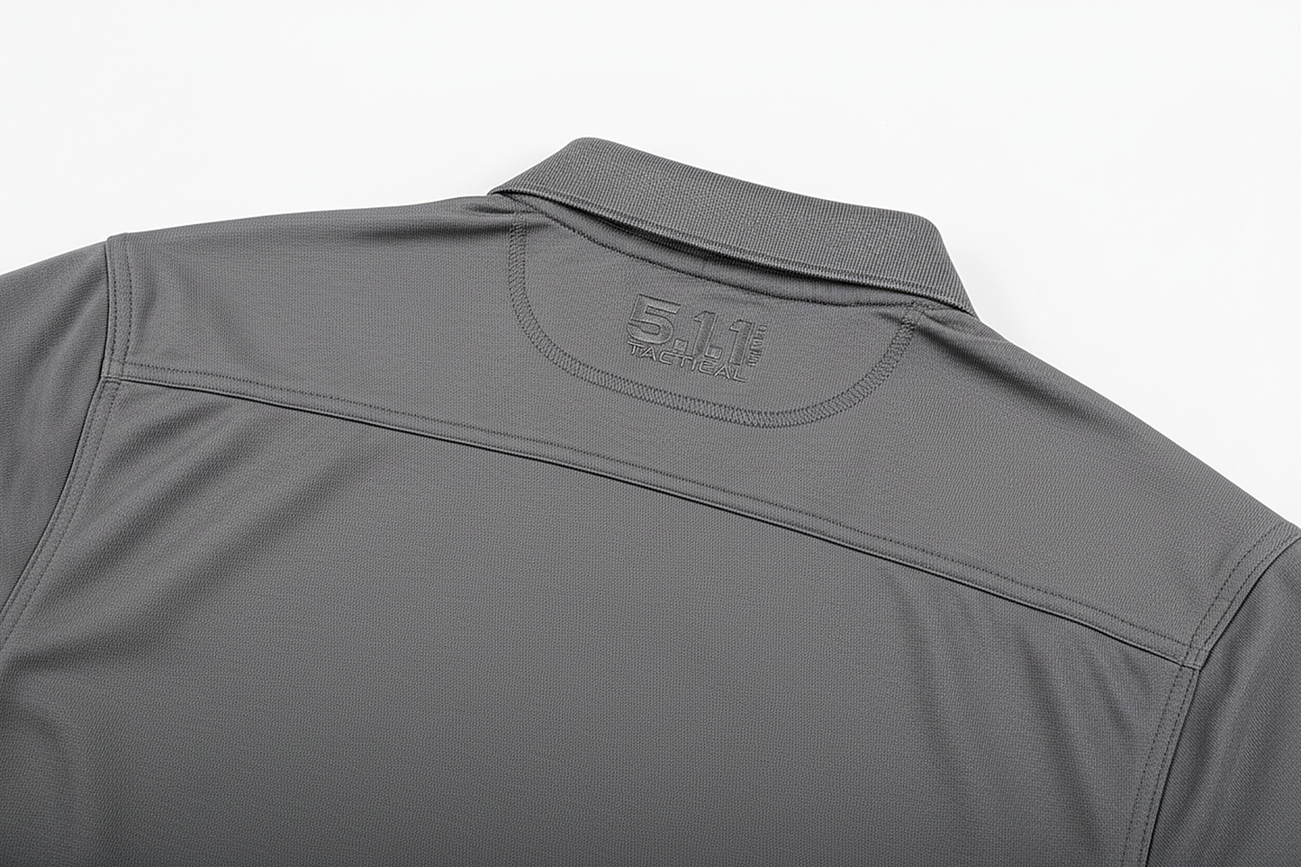 5.11 Helios Polo Back View - Reinforced Stitching and Construction Details - Charcoal Grey