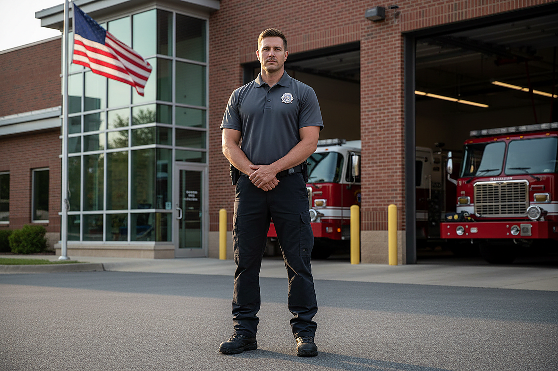 CAL FIRE Firefighter Wearing 5.11 Helios Polo - Professional Public Safety Uniform in Action