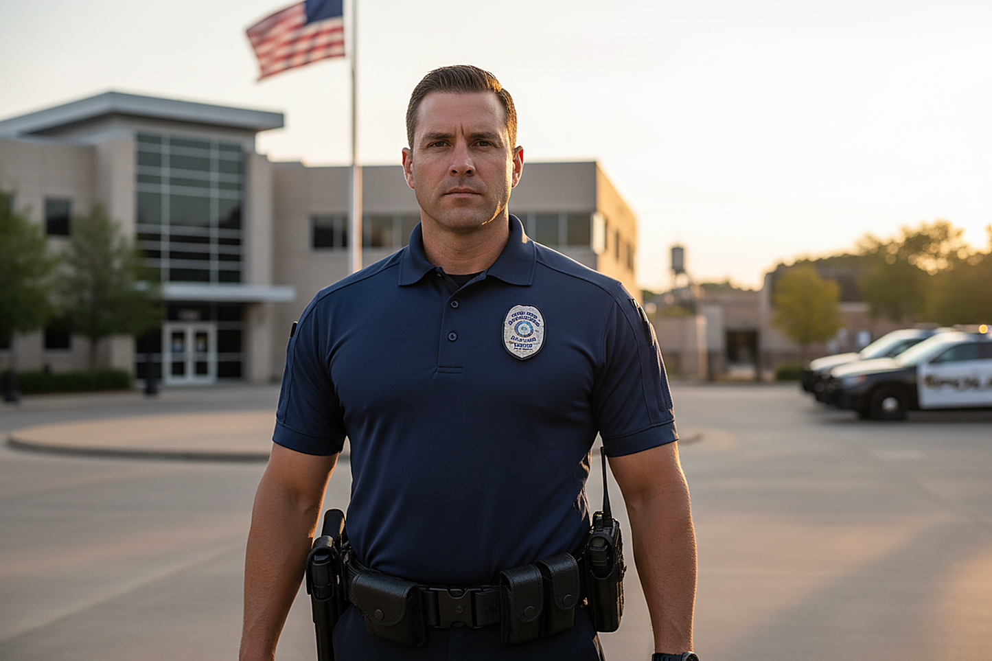 Law enforcement officer wearing 5.11 Tactical utility polo