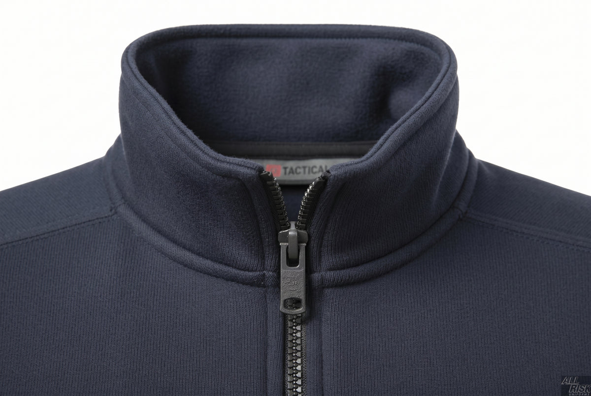 5.11 Tactical Job Shirt soft no-roll collar and quarter-zip detail showing quality construction for emergency services uniforms