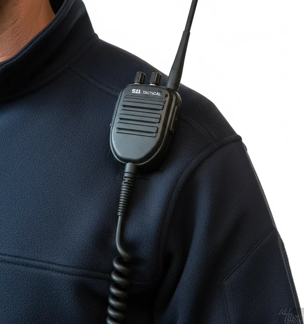 Close-up of 5.11 Tactical Job Shirt Shoulder Mic Pocket with Radio