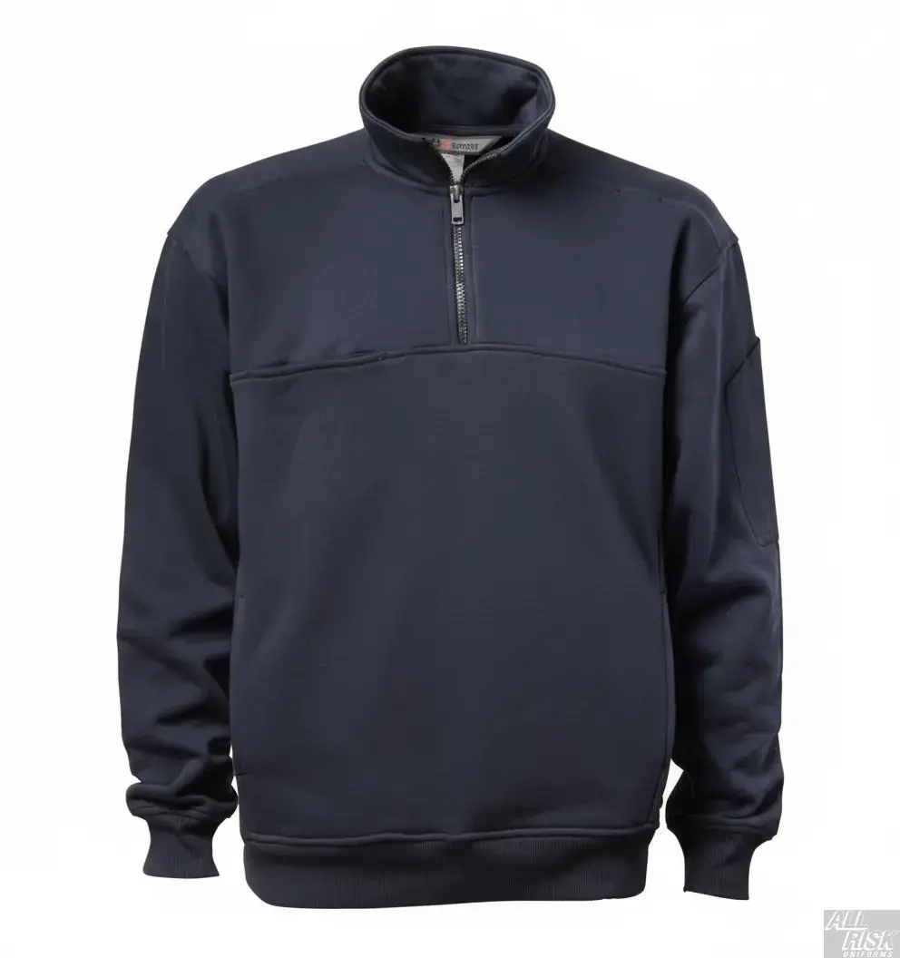 5.11 Tactical quarter-zip job shirt with soft collar laid flat showing chest pocket and shoulder mic pockets