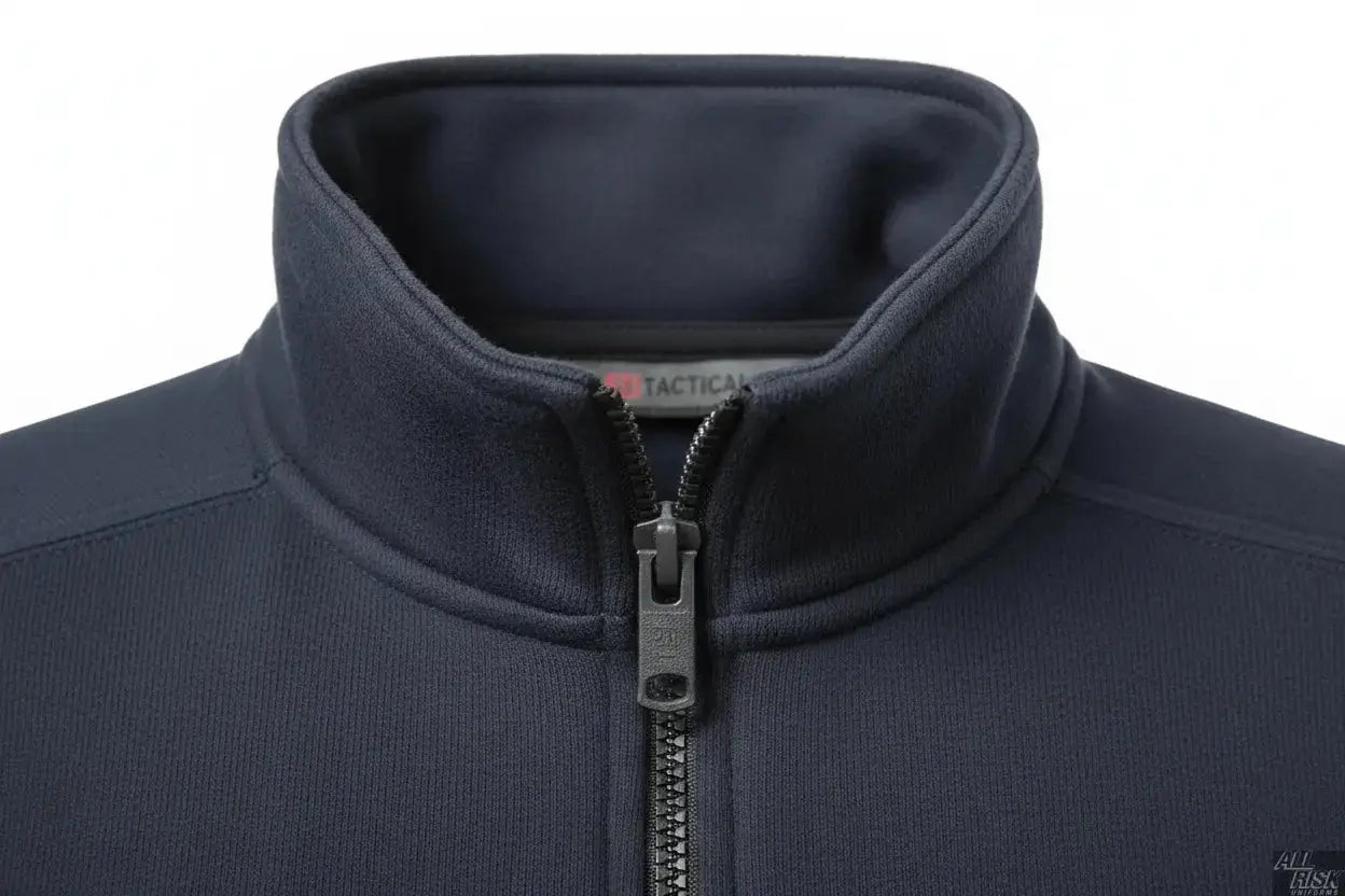 5.11 Tactical Job Shirt soft no-roll collar and quarter-zip detail showing quality construction for emergency services uniforms