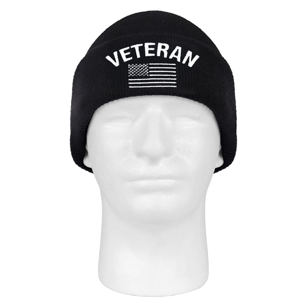 Rothco Veteran With US Flag Fine Knit Watch Cap - Black