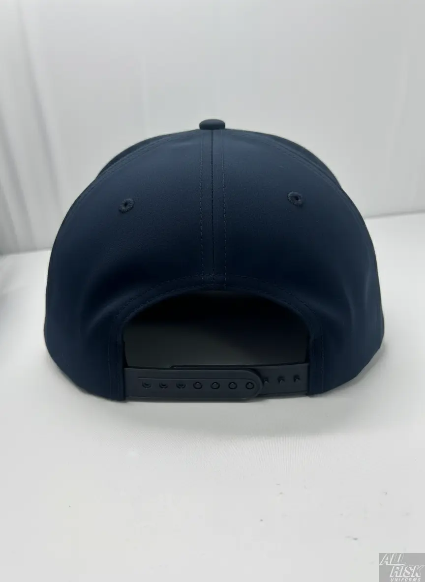 7 Panel Dome Athletic Hat in midnight navy with white CAL FIRE text - back view showing closure and structured dome construction
