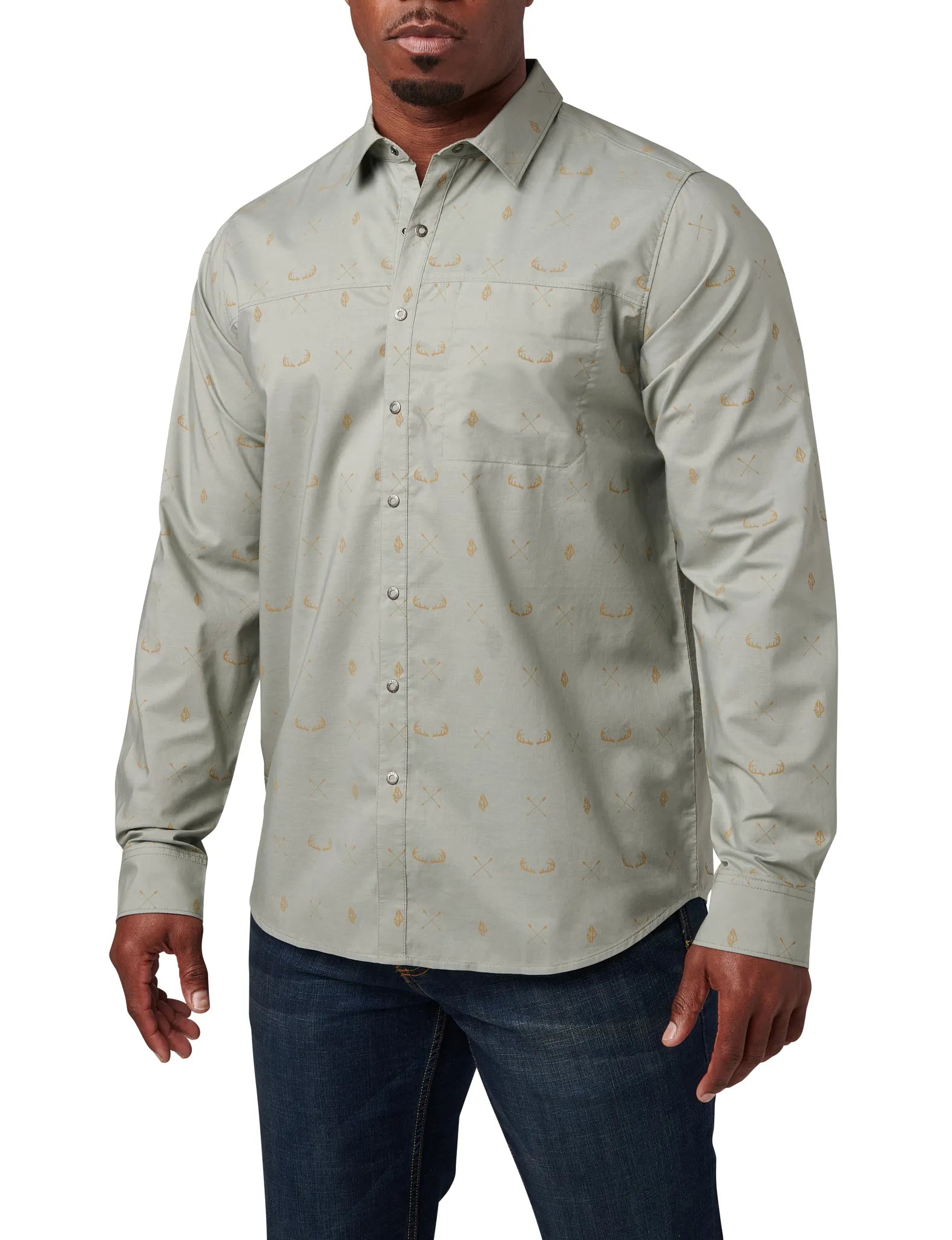 Igor Print Long Sleeve Shirt – Shadow Green Geometric
