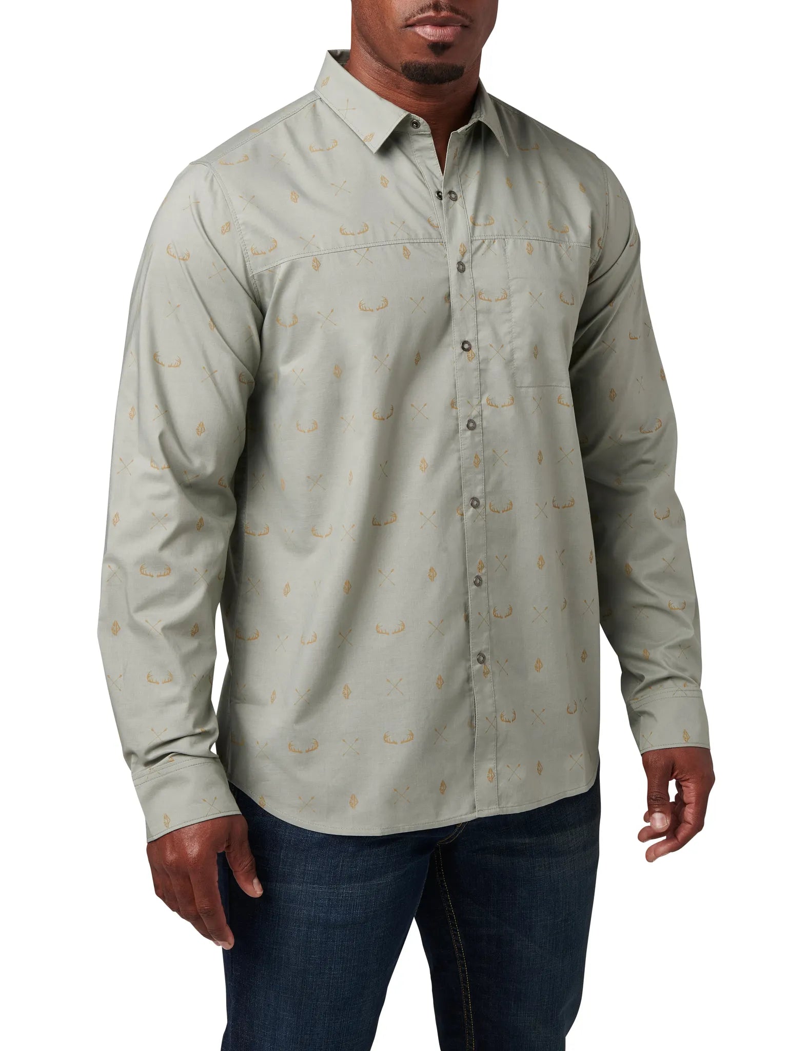 Igor Print Long Sleeve Shirt – Shadow Green Geometric