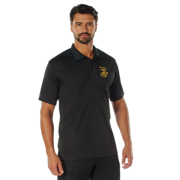 Rothco USMC Eagle, Globe &amp; Anchor Moisture Wicking Polo Shirt - Black