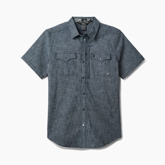 Victor Short Sleeve Chambray Shirt – Grey Blue Dark Wash