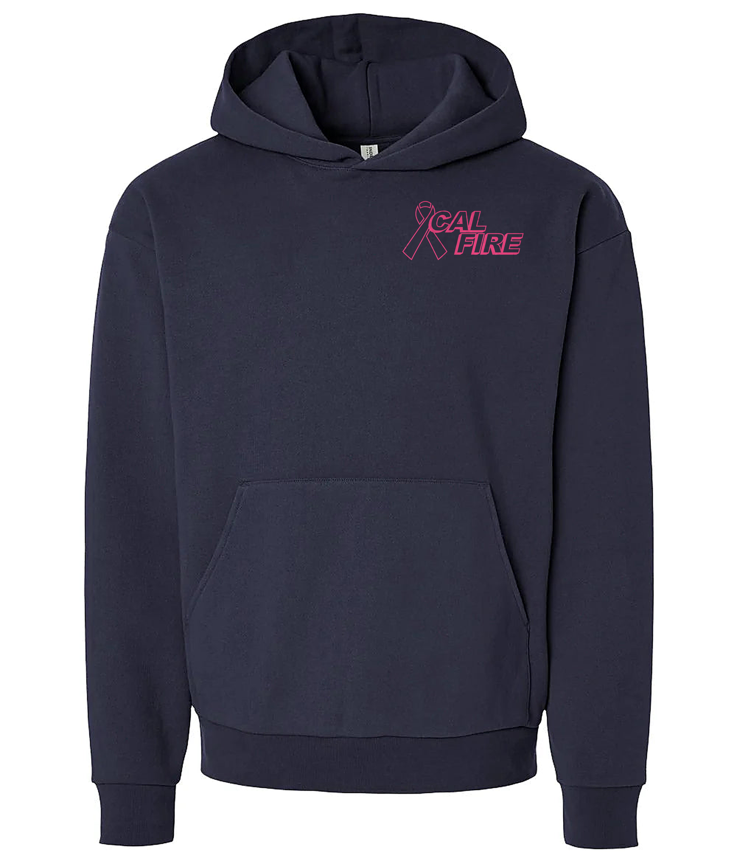 CAL FIRE Cares Heavyweight Sweatshirt by Independent - navy, front view with the pink CAL FIRE Cares Enough to Wear Pink left-chest logo