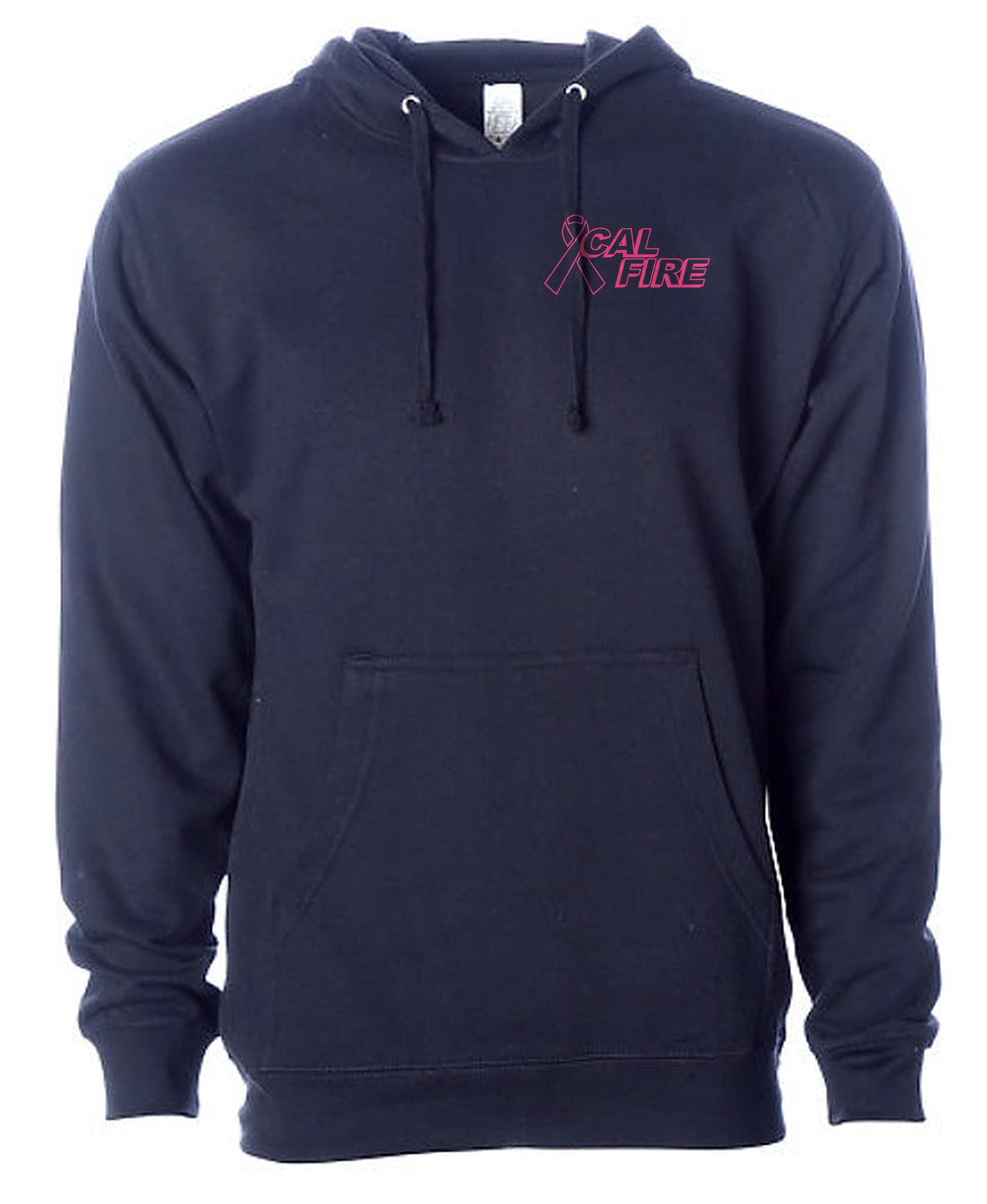 CAL FIRE Cares Midweight Sweatshirt by Independent - navy, front view with the pink CAL FIRE Cares Enough to Wear Pink left-chest logo