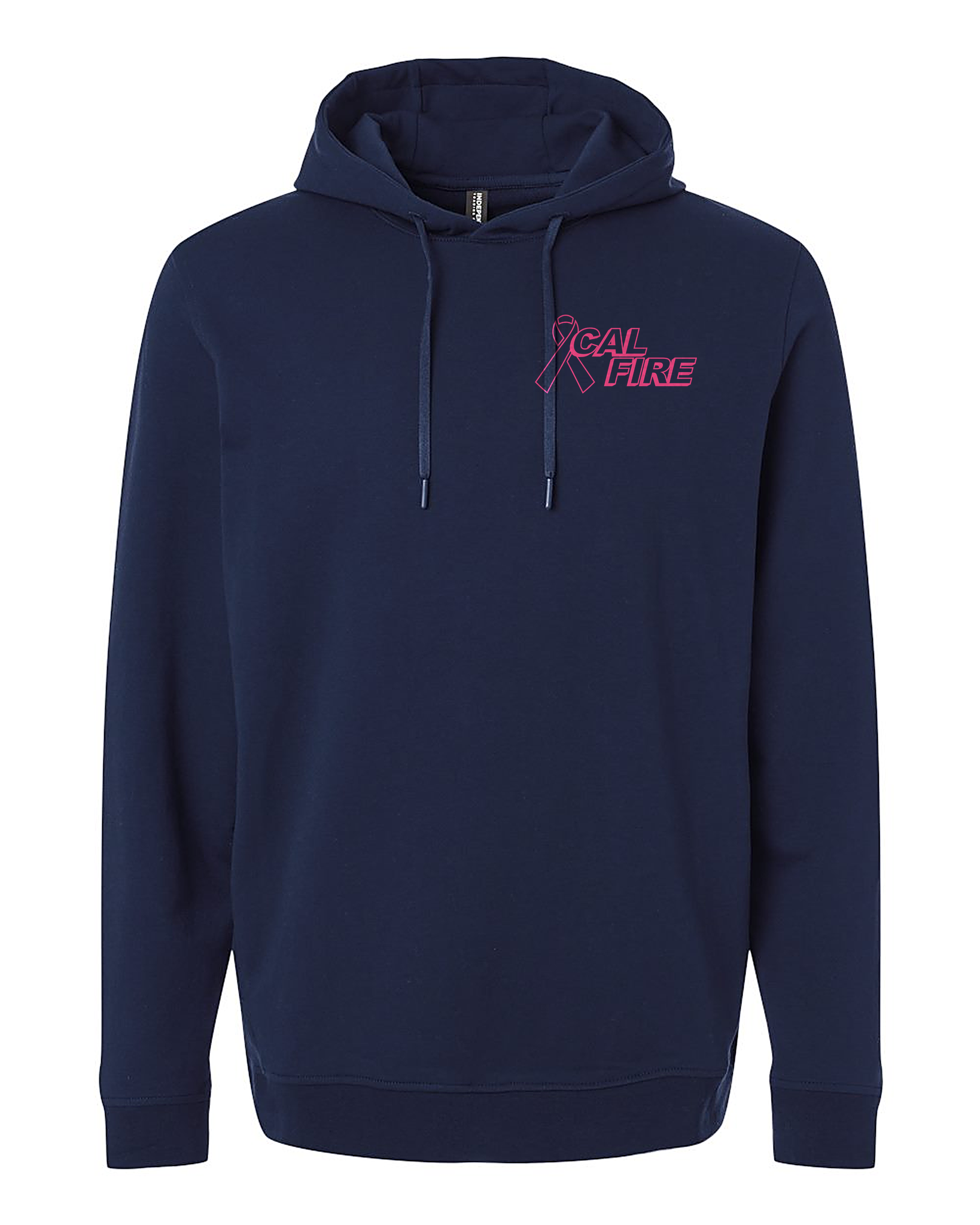 CAL FIRE Cares Performance Sweatshirt by Independent - navy, front view with the pink CAL FIRE Cares Enough to Wear Pink left-chest logo