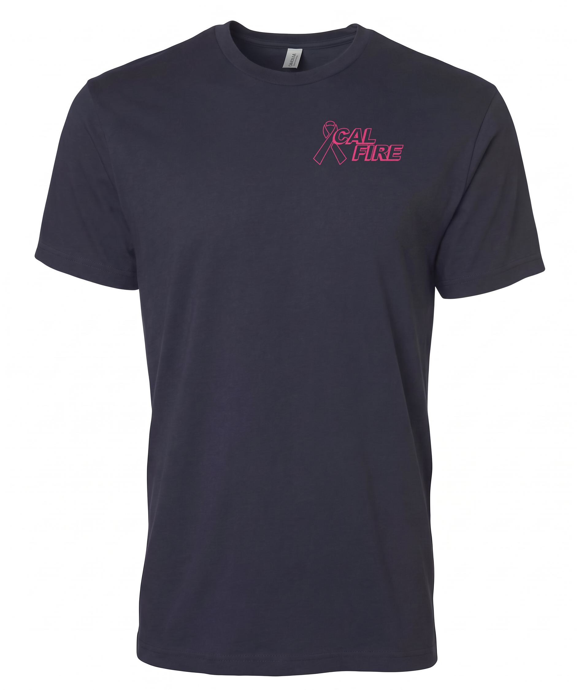CAL FIRE Cares Lightweight Short Sleeve Shirt By Independent - navy, front view with the pink CAL FIRE Cares Enough to Wear Pink left-chest logo