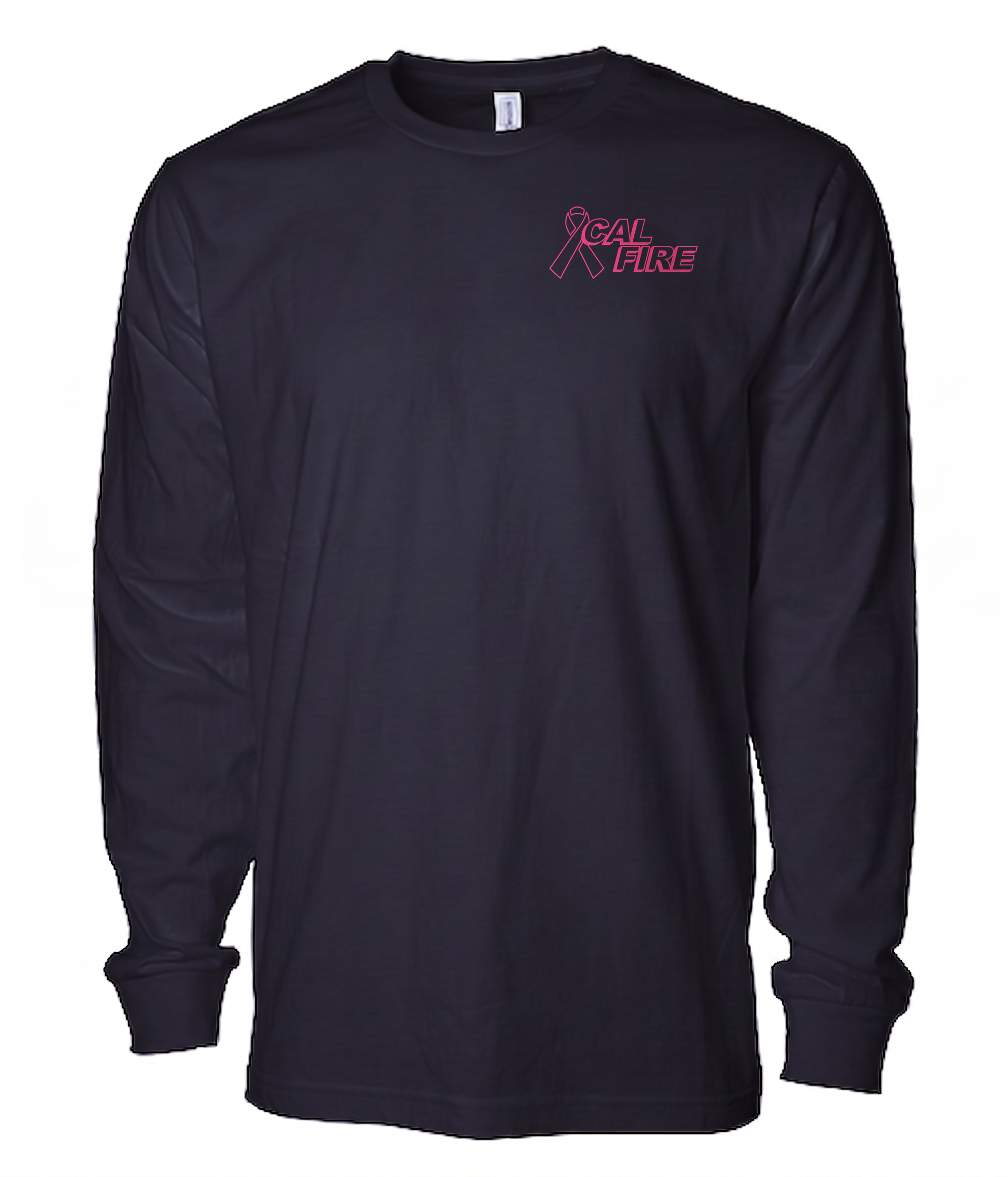 CAL FIRE Cares Lightweight Long Sleeve Shirt By Independent - navy, front view with the pink CAL FIRE Cares Enough to Wear Pink left-chest logo