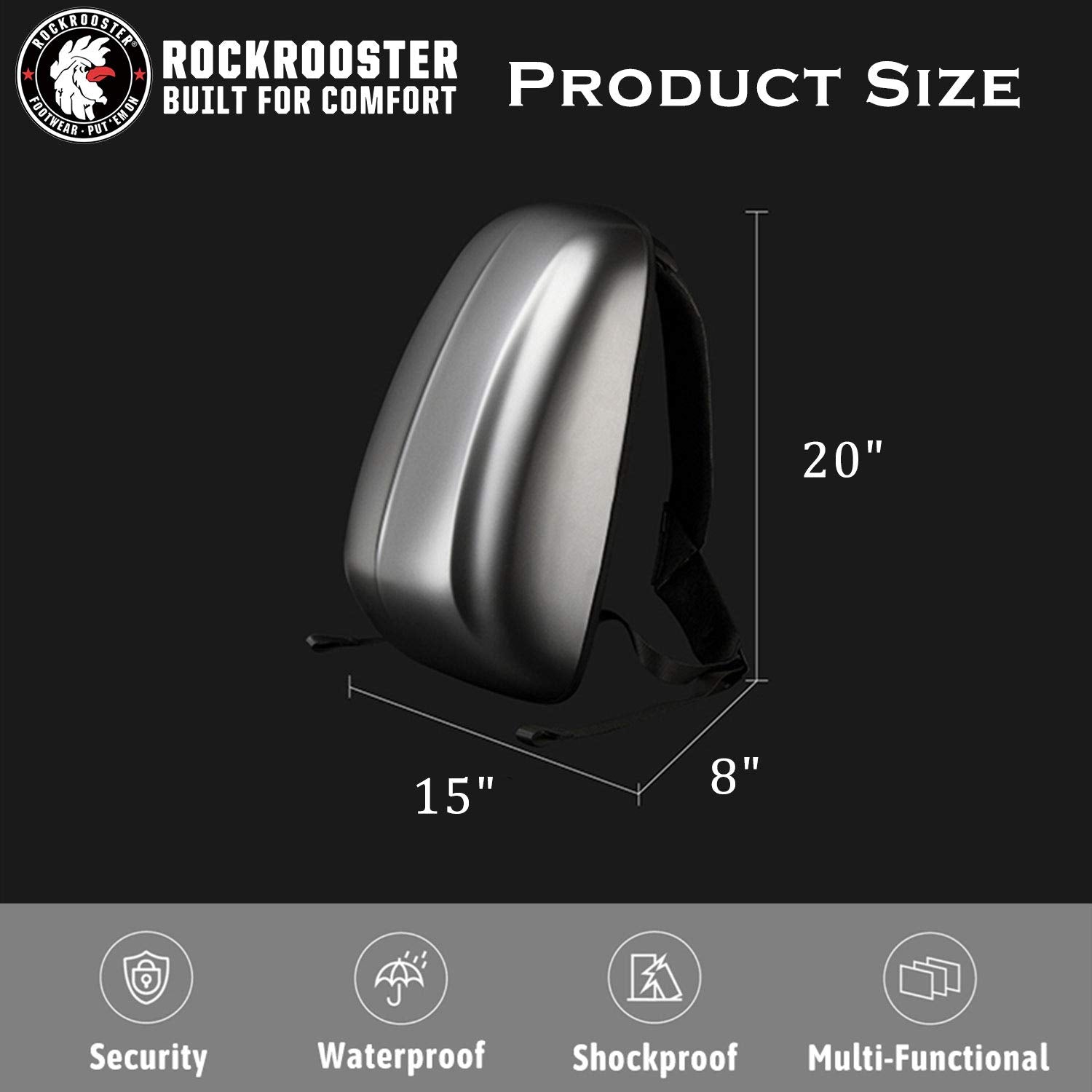 ROCKROOSTER Streamlined Backpack Helmet Cycling Bag, Apus, Computer Bag, Motorcycle Backpack, Anti Theft, Waterproof, Hard…