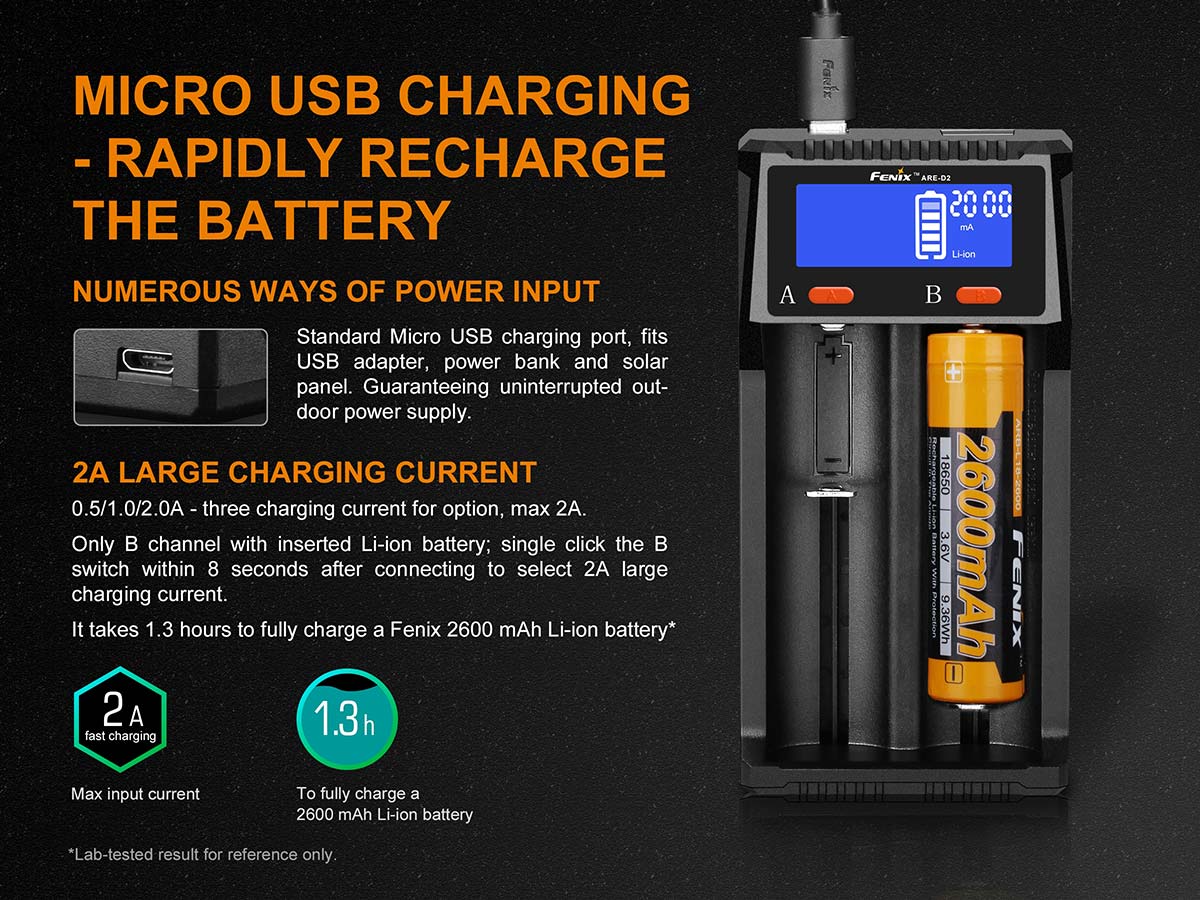 ARE-D2 Charger and 2600 Battery Bundle