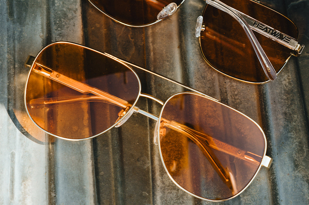 Heat Wave Visual Incline Polished Gold Frame Amber Lens sunglasses view 6