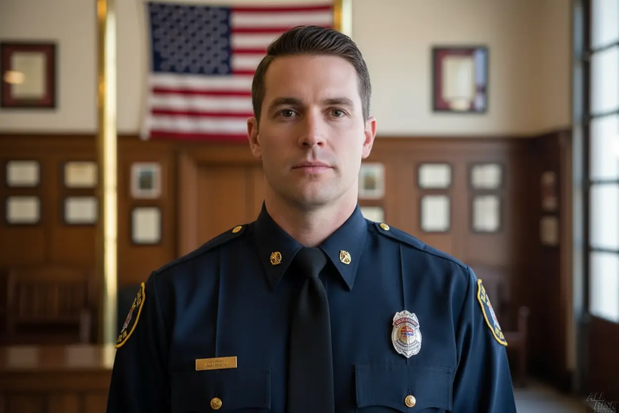 Firefighter wearing black clip-on tie with Class A uniform shirt showing professional appearance