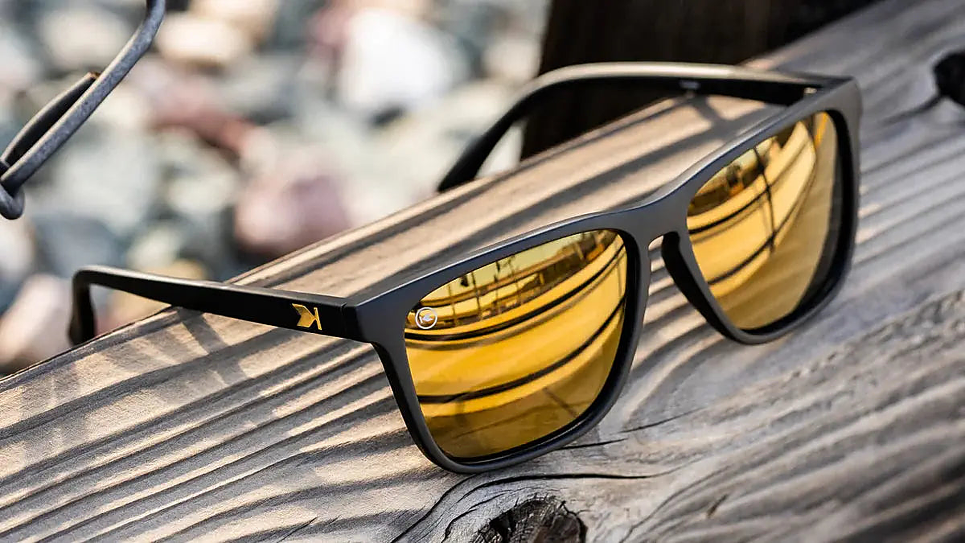 Black Gold Fast Lanes - Knockaround Sunglasses - detail view