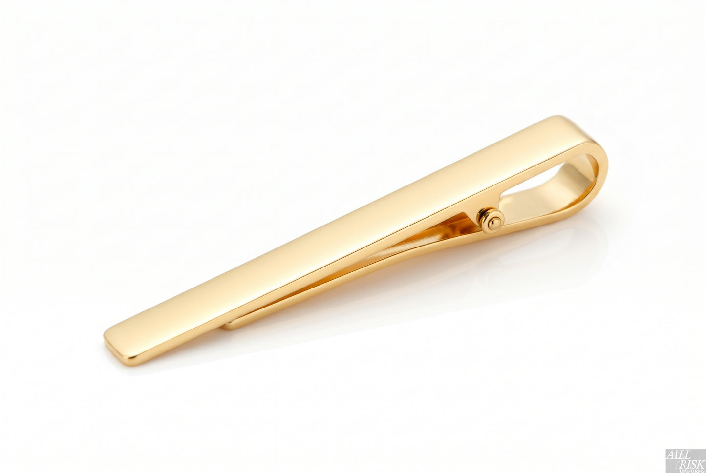 Blackinton Gold Tie Bar 45-Degree View - CAL FIRE Approved American Made Tie Clip - Class A Uniform Accessory for California Firefighters - Polished Gold Finish Detail