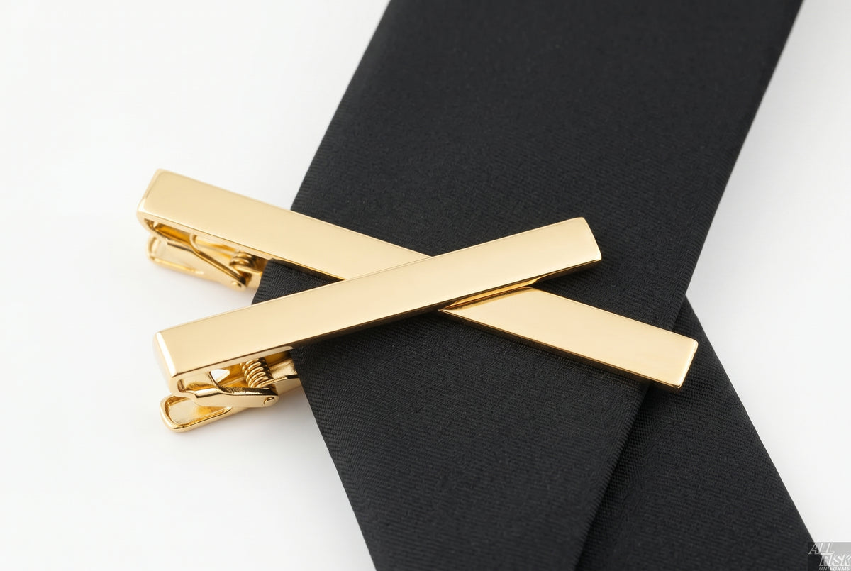 Blackinton Gold Tie Bar in Use - CAL FIRE Official Tie Clip Securing Black Uniform Tie - American Made Class A Dress Uniform Accessory - Gold Finish Functional Photography