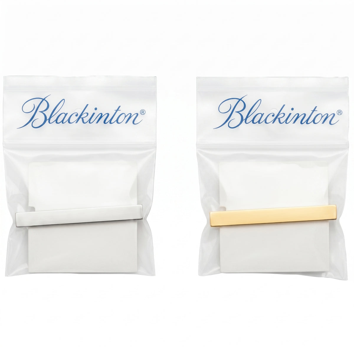 Gold and Silver Tie Bars in Packaging
