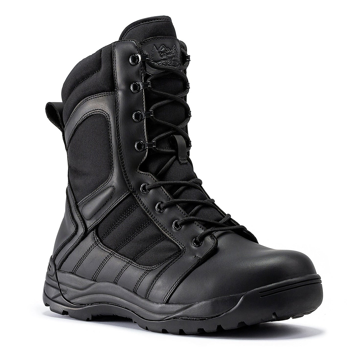 RockRooster Botas Pro Black Men's 8 inch Side Zipper Rubber Sole Tactical Boots BMP110BK — side view