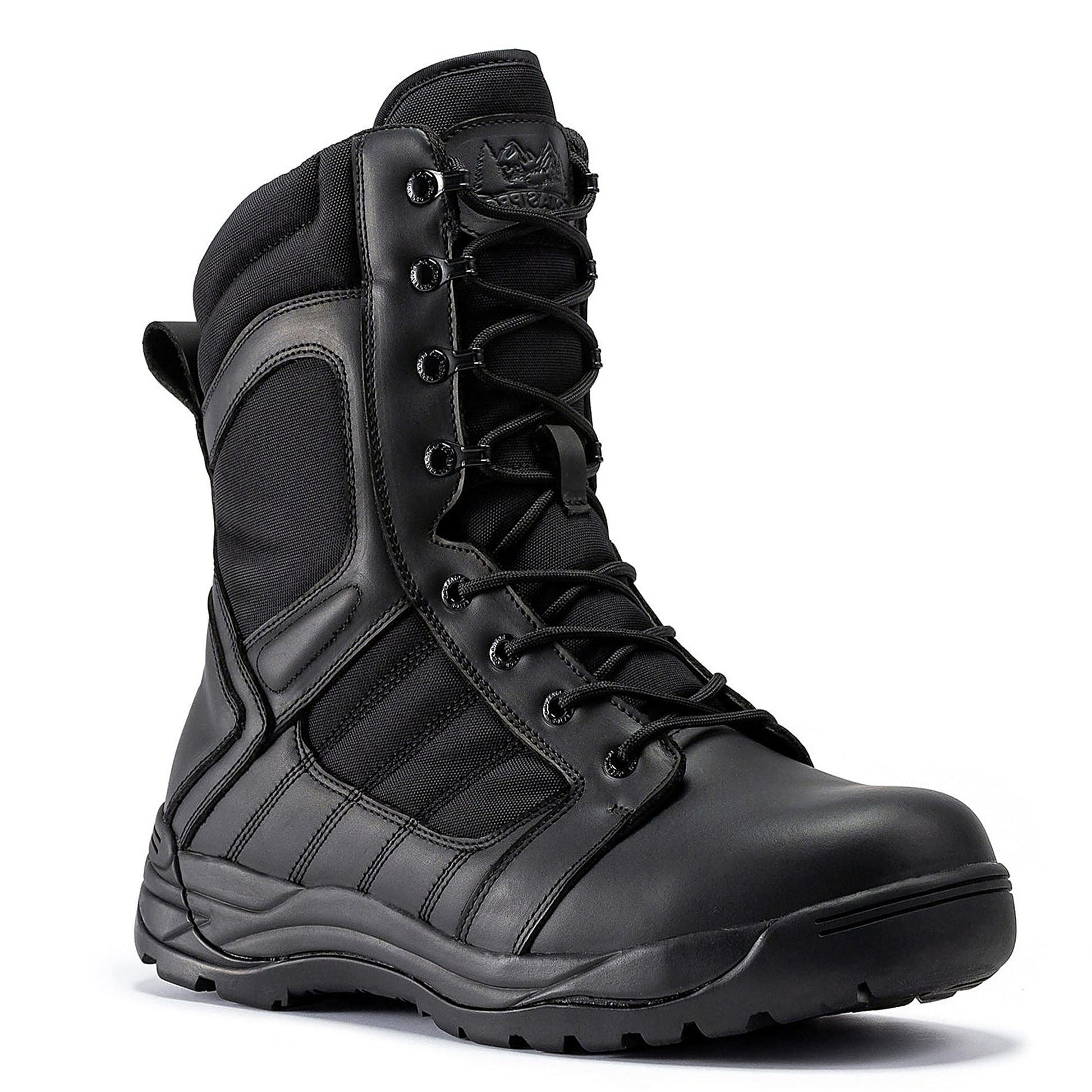 RockRooster Botas Pro Black Men's 8 inch Side Zipper Rubber Sole Tactical Boots BMP110BK — side view