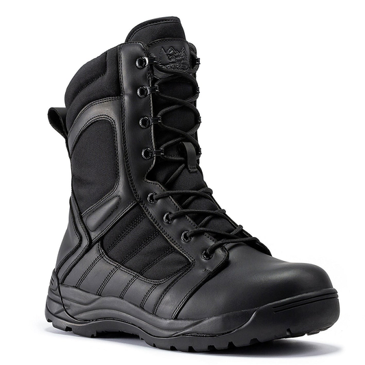 RockRooster Botas Pro Black Men's 8 inch Side Zipper Rubber Sole Tactical Boots BMP110BK — side view