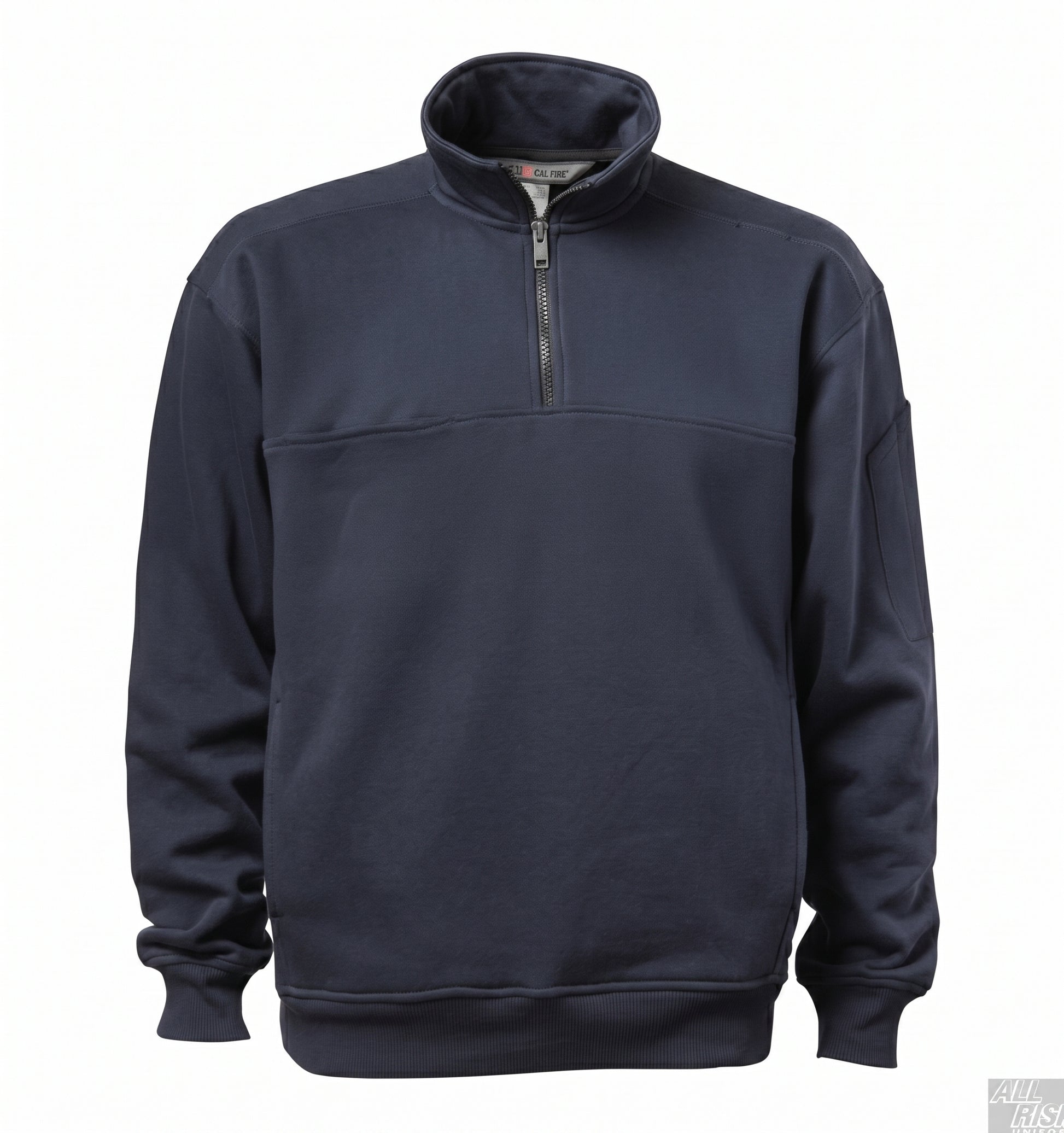 5.11 Tactical quarter-zip job shirt with soft collar laid flat showing chest pocket and shoulder mic pockets