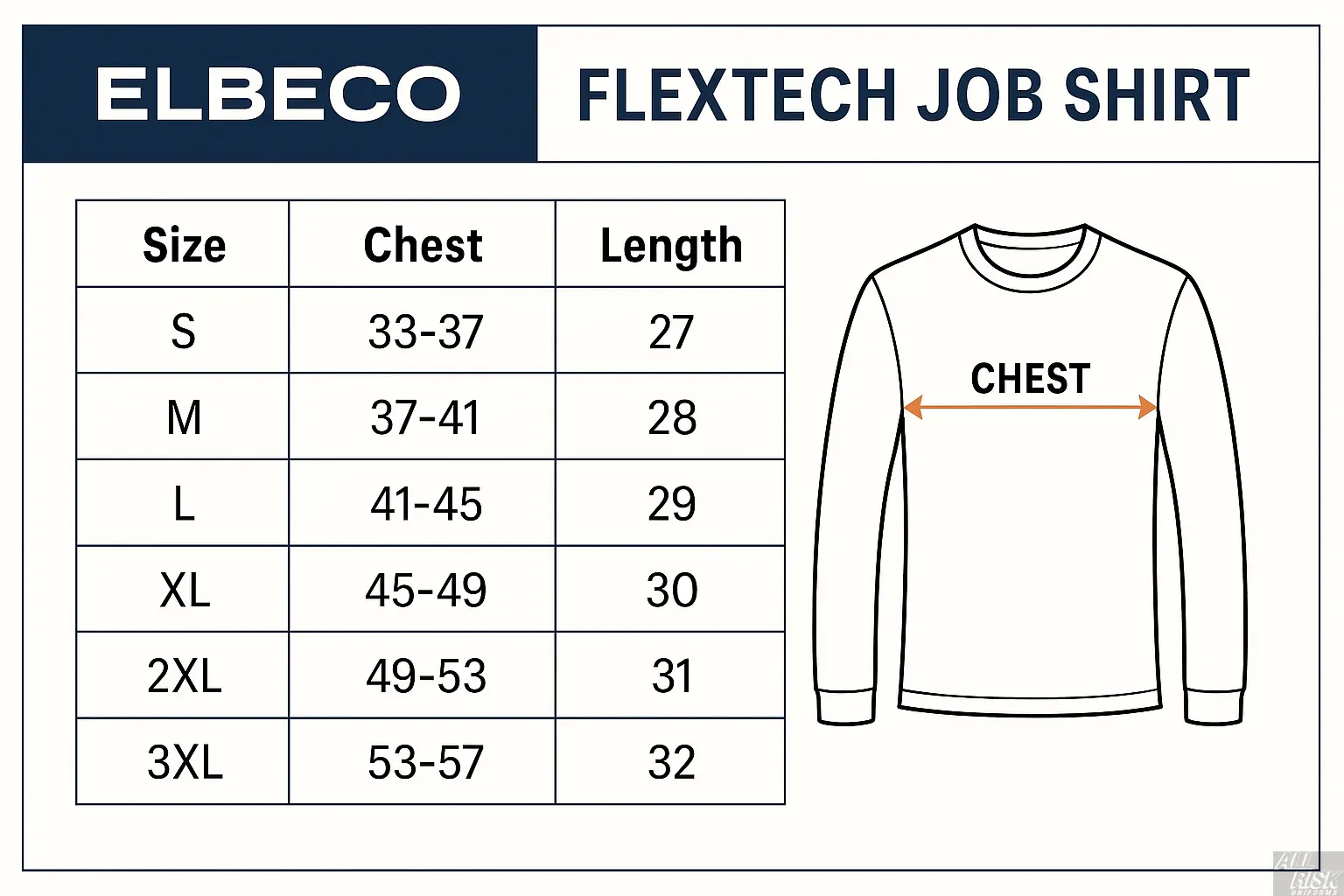 Elbeco FlexTech Job Shirt Size Chart