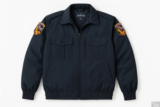 CAL FIRE Flying Cross 2-in-1 Duty Jacket midnight navy with official California Department of Forestry and Fire Protection shoulder patches - front view