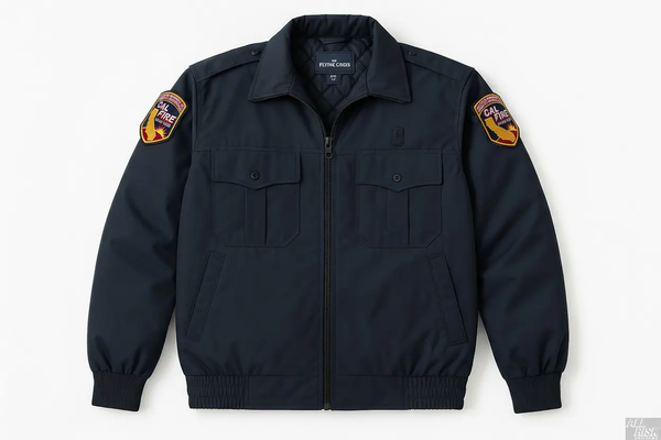 CAL FIRE Flying Cross 2-in-1 Duty Jacket midnight navy with official California Department of Forestry and Fire Protection shoulder patches - front view