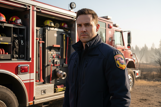 Firefighter with fire engine