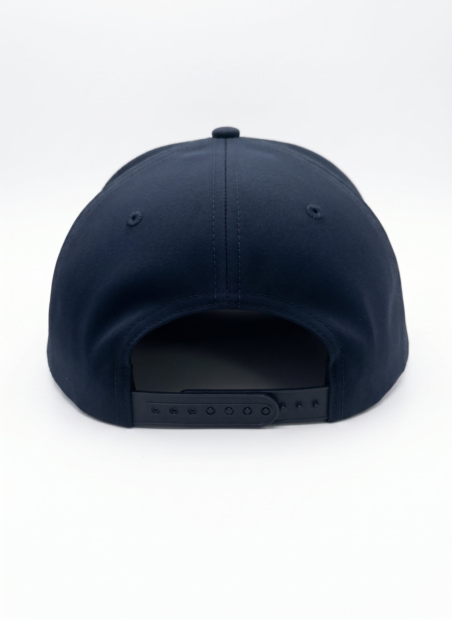 7 Panel Dome Athletic Hat in midnight navy with white CAL FIRE text - back view showing closure and structured dome construction