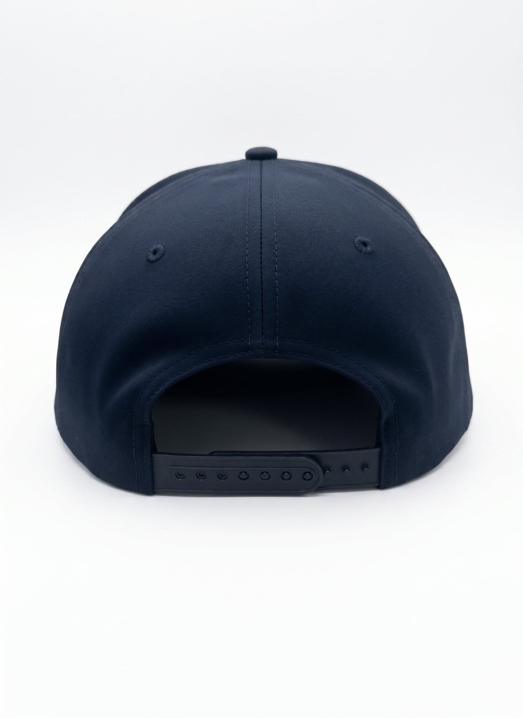 7 Panel Dome Athletic Hat in midnight navy with white CAL FIRE text - back view showing closure and structured dome construction