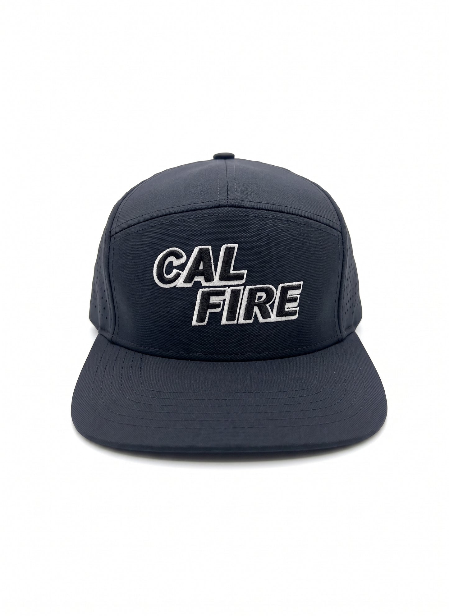 Navy blue cap with 'CAL FIRE' text on a gray background