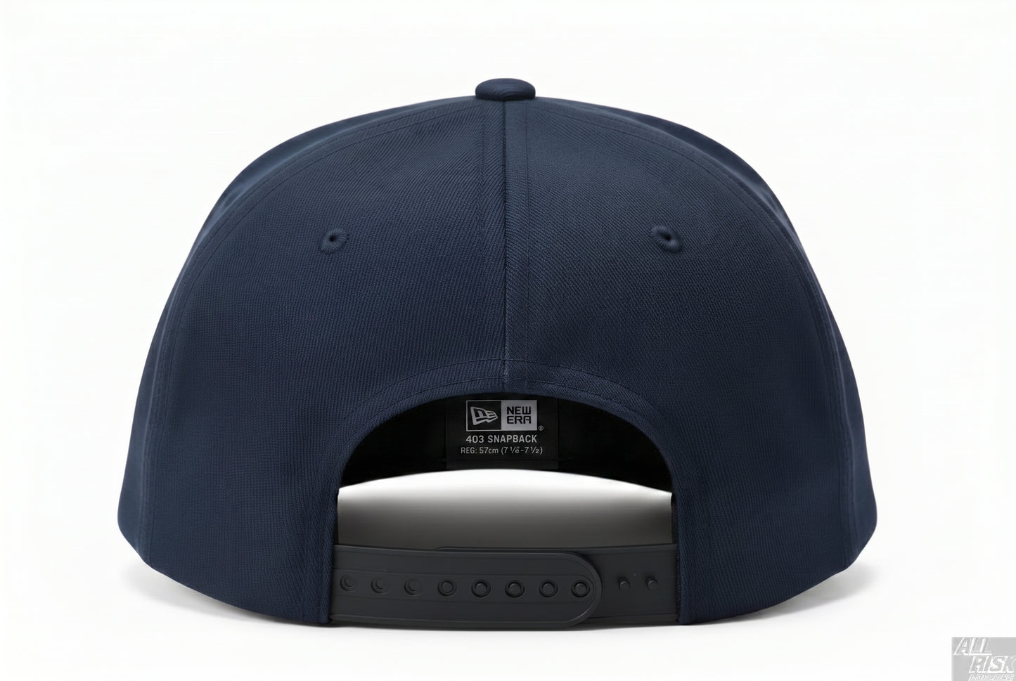 Back view of the midnight navy CAL FIRE New Era 403 snapback with the adjustable snapback strap.