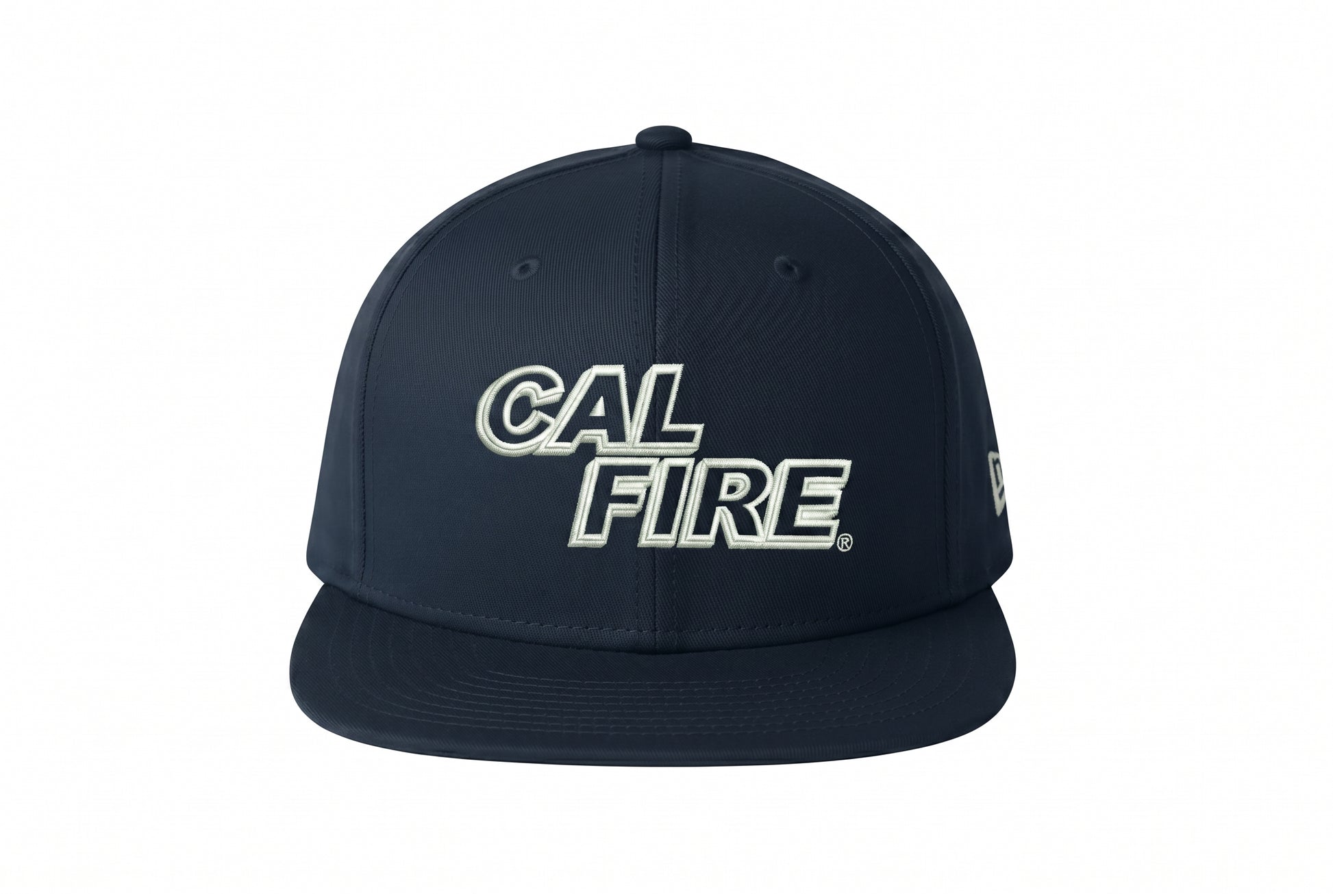 Back view of the midnight navy CAL FIRE New Era 403 snapback showing the snap closure.